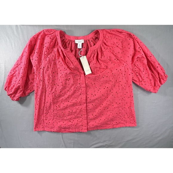 Calypso St. Barth Tops - Calypso St. Barth eyelet blouse in a vibrant hot pink 1X Resort Vacation Beach‎